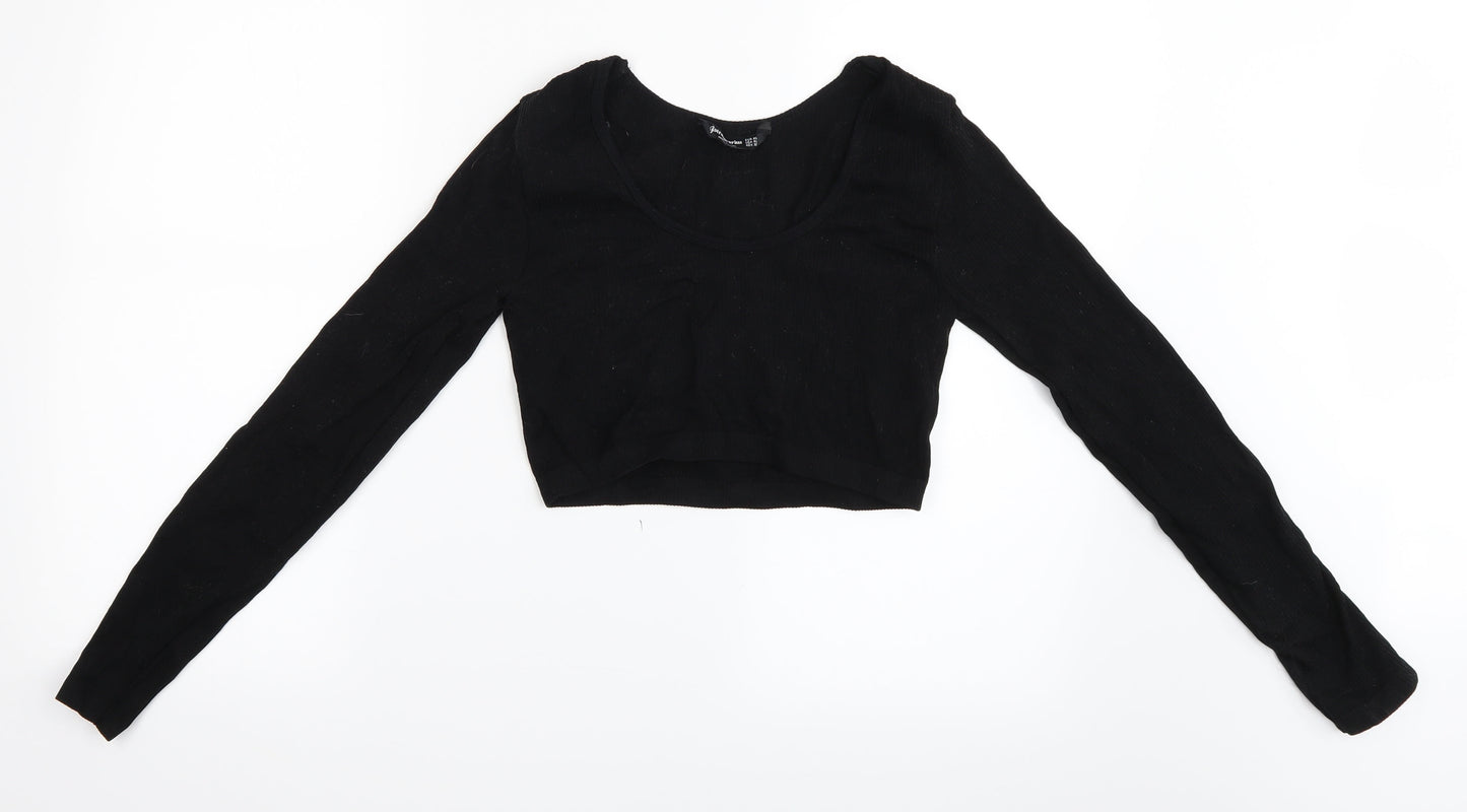 Womens UK Size XL Stradivarius Black Cropped T-Shirt
