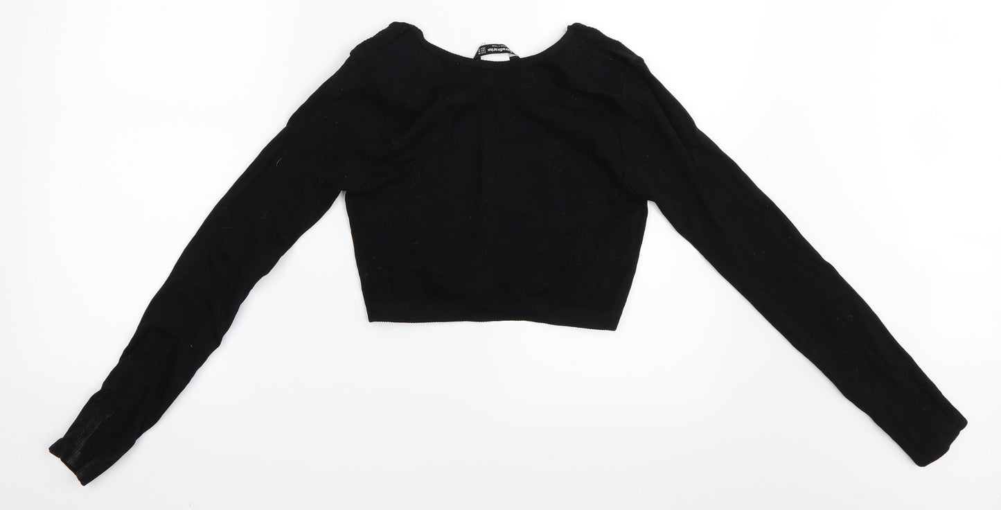 Womens UK Size XL Stradivarius Black Cropped T-Shirt
