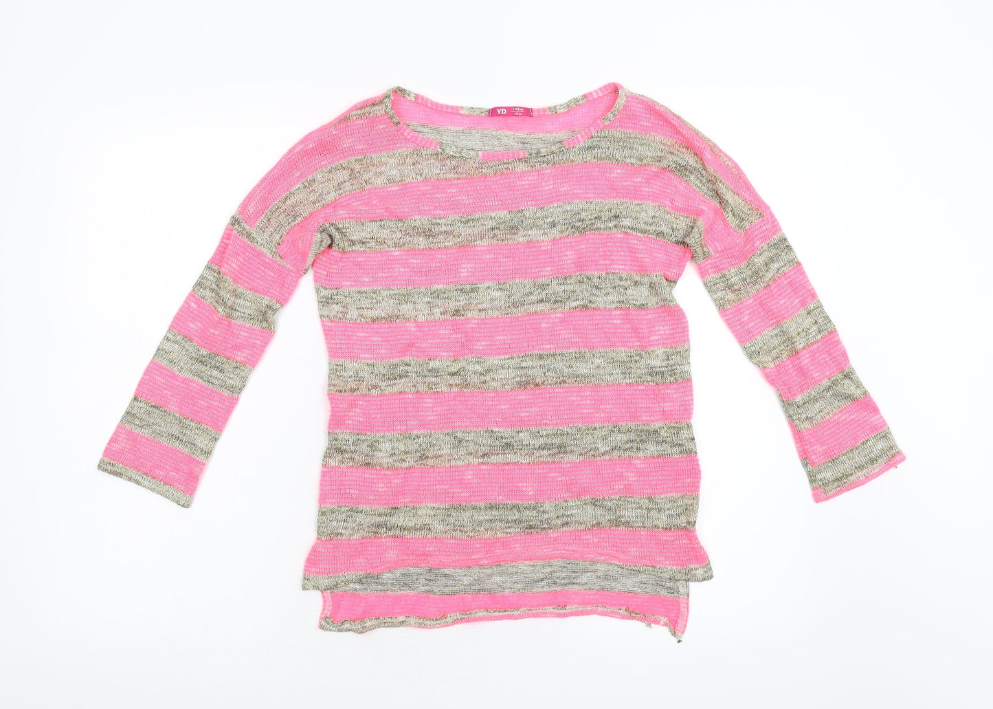 YD Girls Multicoloured Striped Knit Pullover Jumper Size 11-12 Years