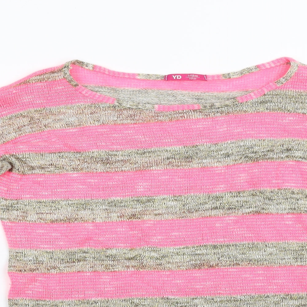 YD Girls Multicoloured Striped Knit Pullover Jumper Size 11-12 Years