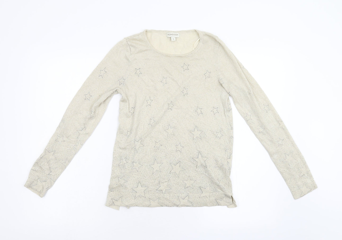 Monsoon Womens Beige Geometric Knit Pullover Jumper Size S