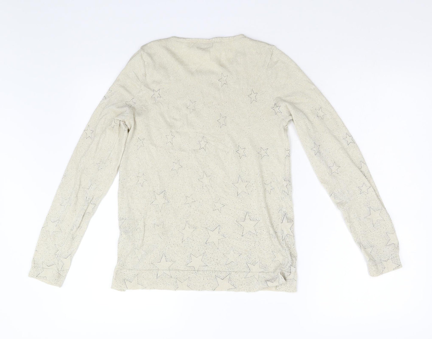 Monsoon Womens Beige Geometric Knit Pullover Jumper Size S