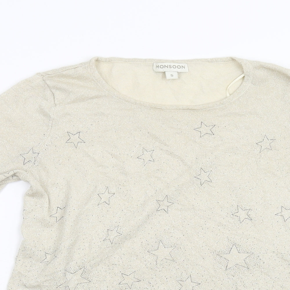 Monsoon Womens Beige Geometric Knit Pullover Jumper Size S