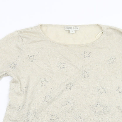 Monsoon Womens Beige Geometric Knit Pullover Jumper Size S