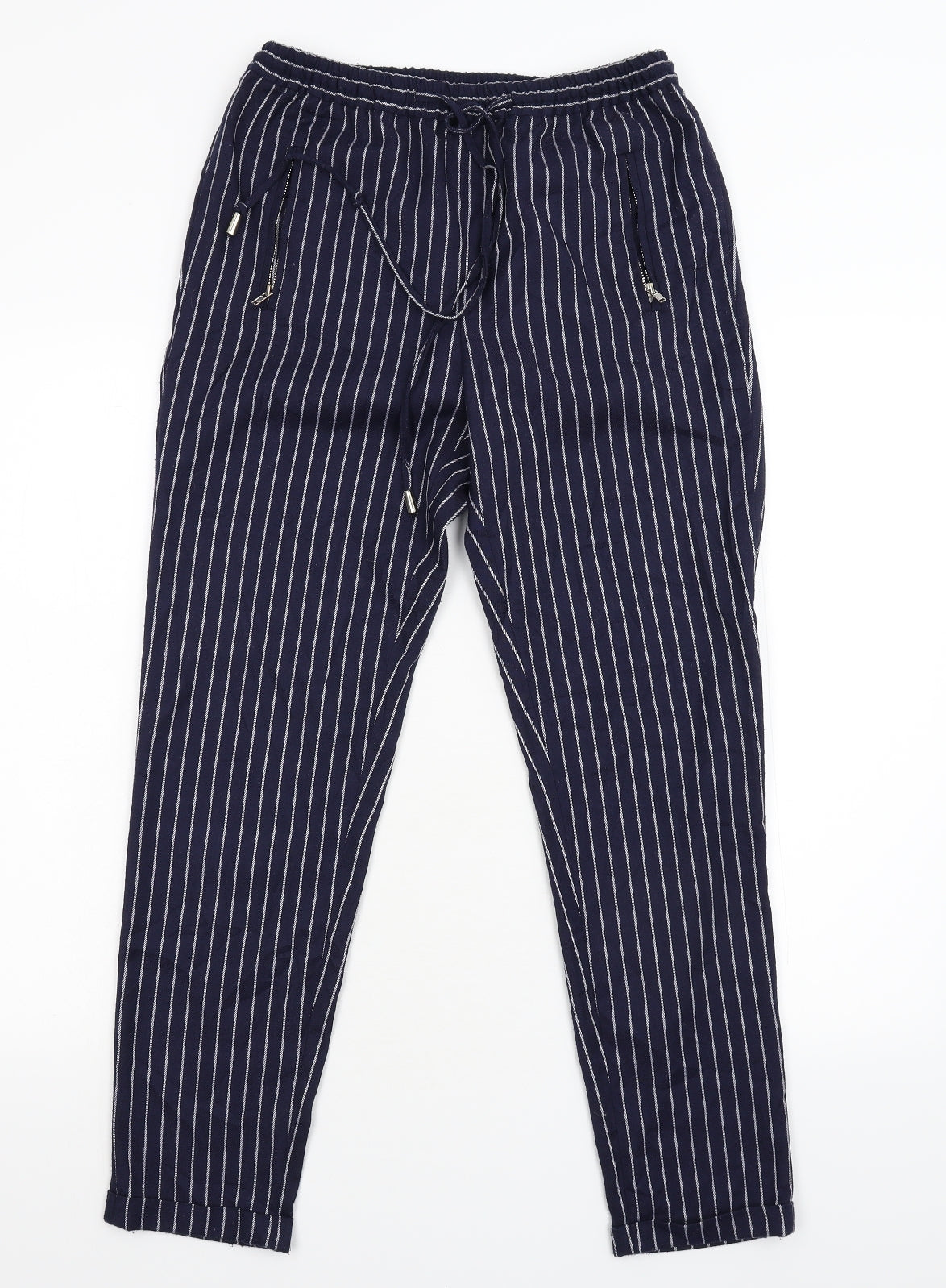 Jovanna Womens Blue Striped  Trousers  Size 8 L27 in