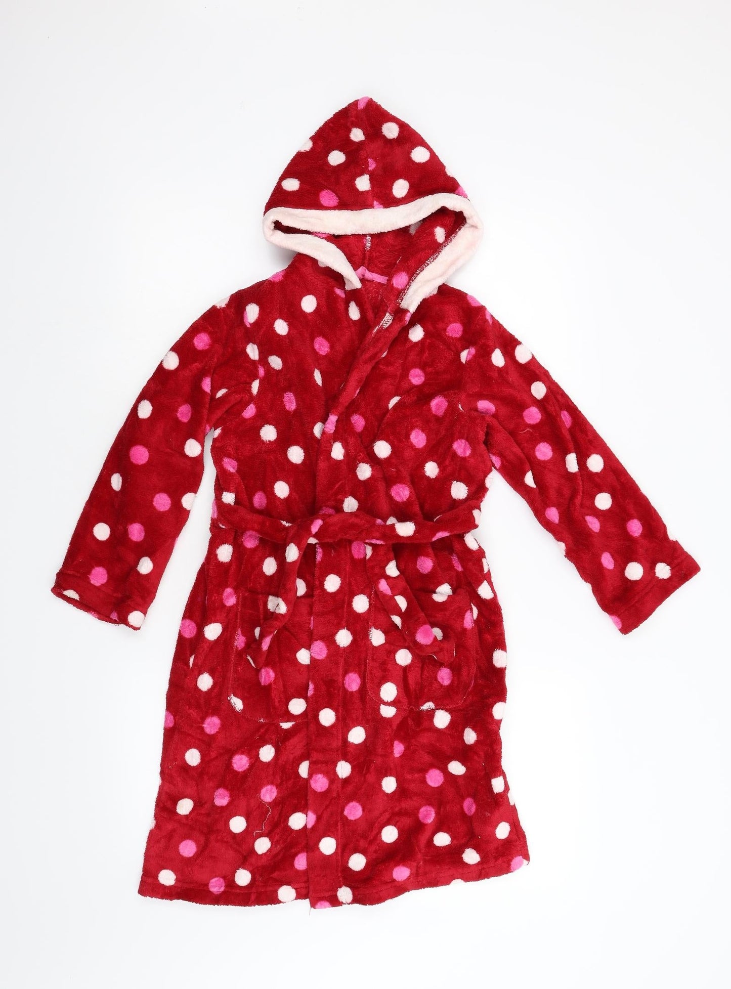 M&S Girls Red Polka Dot Fleece  Gown Size 7-8 Years