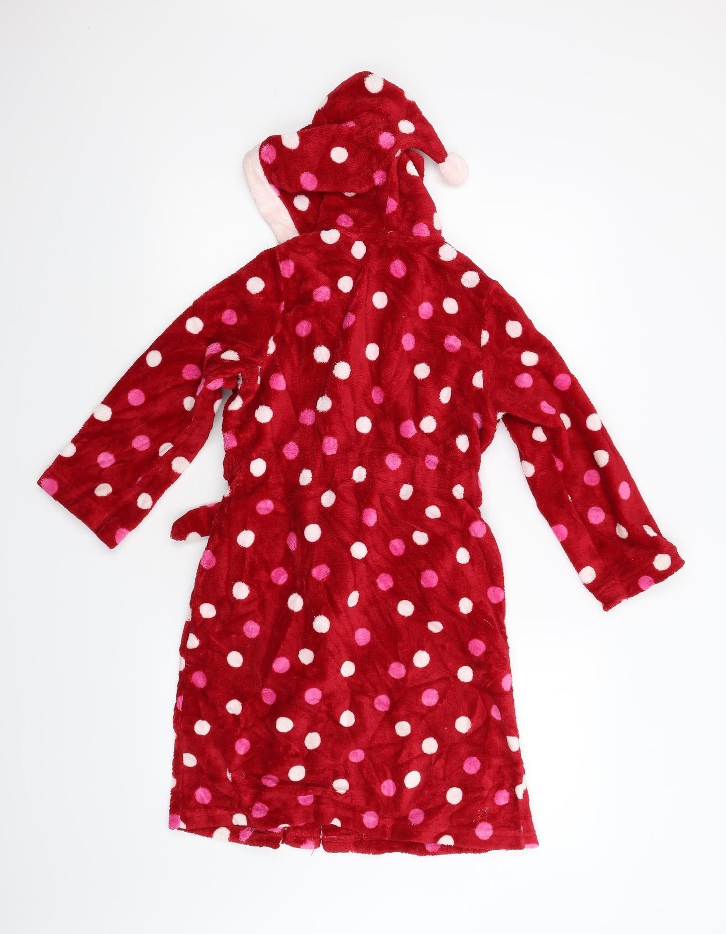 M&S Girls Red Polka Dot Fleece  Gown Size 7-8 Years