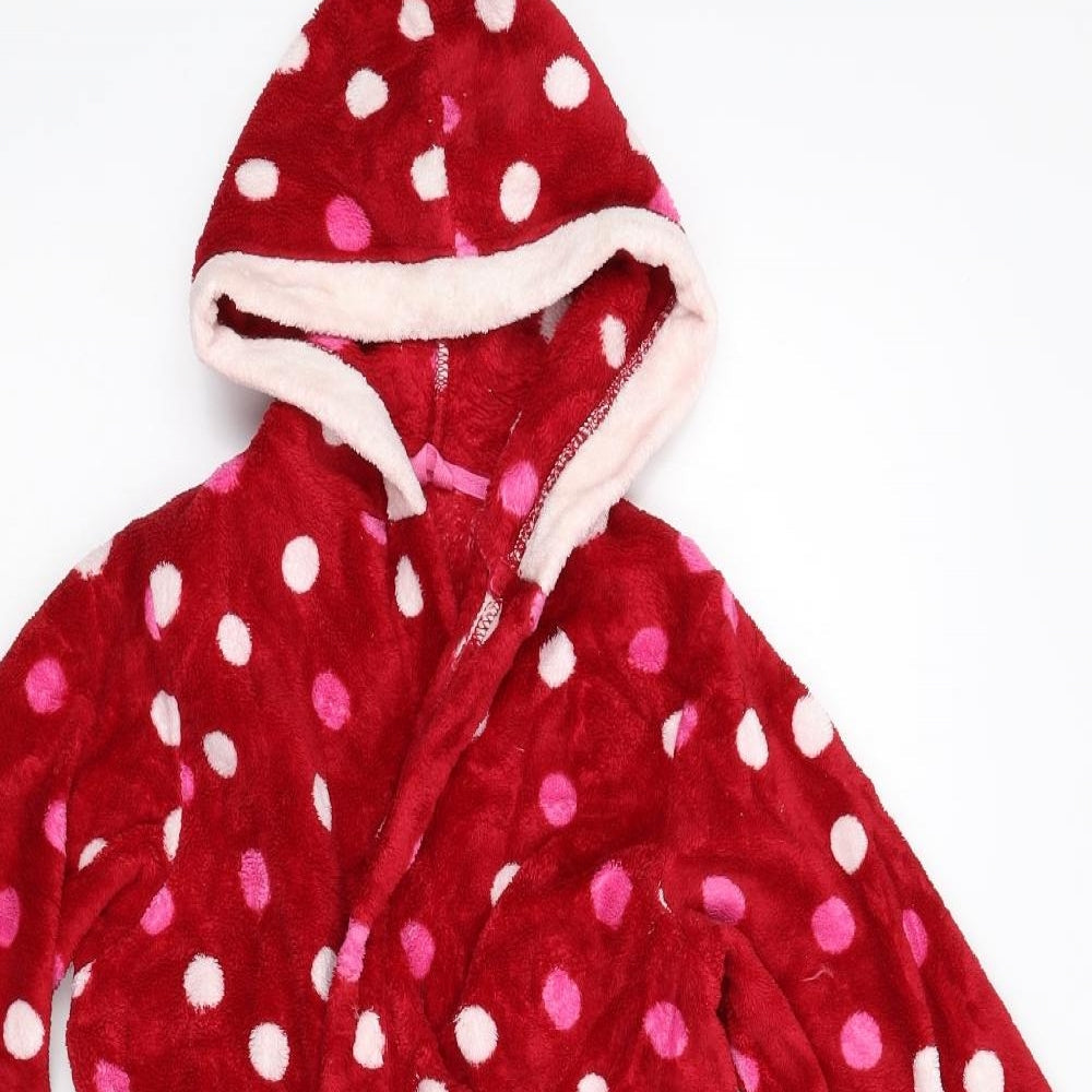 M&S Girls Red Polka Dot Fleece  Gown Size 7-8 Years