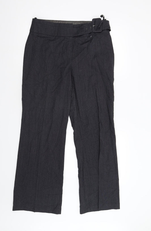 M&S Womens Black Striped  Trousers  Size 12 L30 in