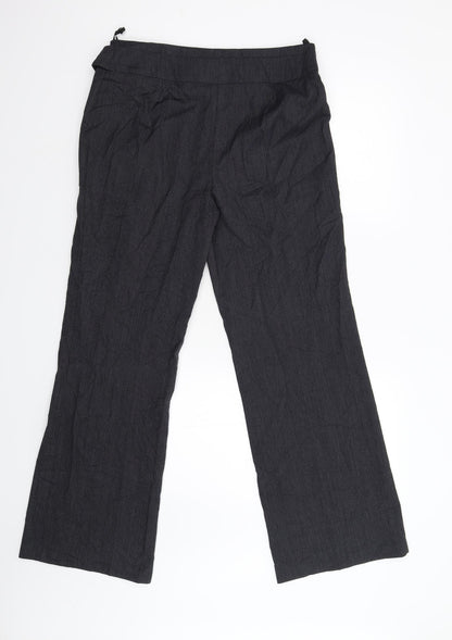 M&S Womens Black Striped  Trousers  Size 12 L30 in