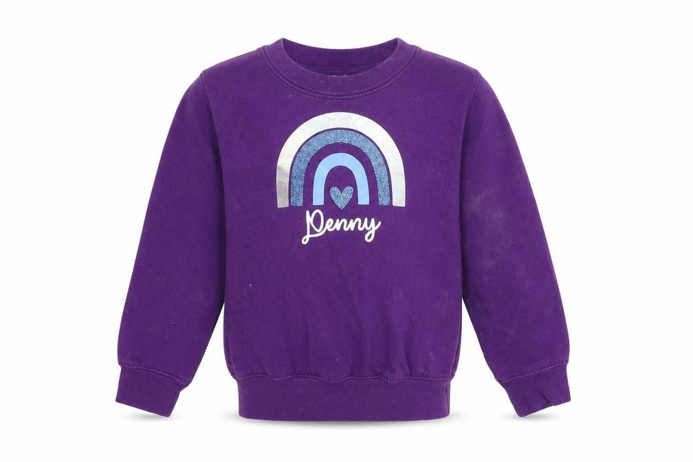 Front view of Just Hoods girls’ purple jumper, size XS