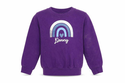 Front view of Just Hoods girls’ purple jumper, size XS