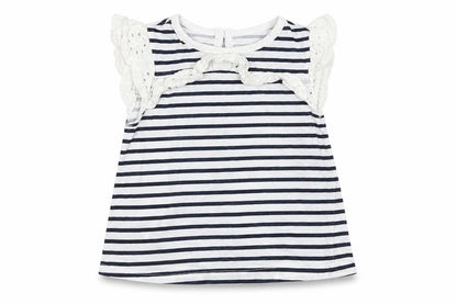 Front view of Primark girls’ white striped a-line, size 6-9, months