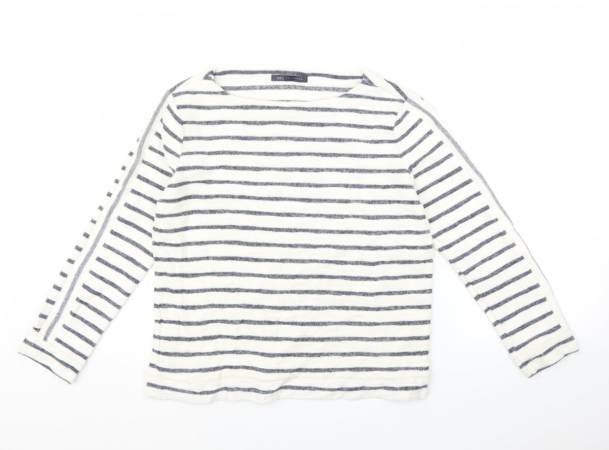 Marks & Spencer Womens White Striped  Pullover Jumper Size 10
