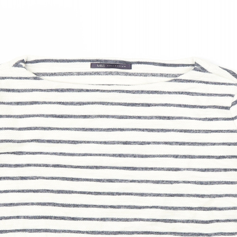 Marks & Spencer Womens White Striped  Pullover Jumper Size 10