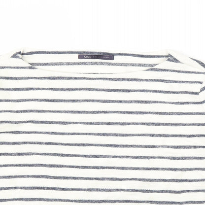 Marks & Spencer Womens White Striped  Pullover Jumper Size 10
