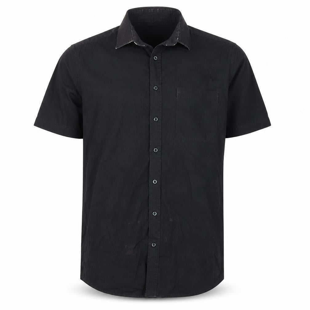 Mens UK Size 16 F&F Black  Button-Up Short Sleeve Casual Shirt