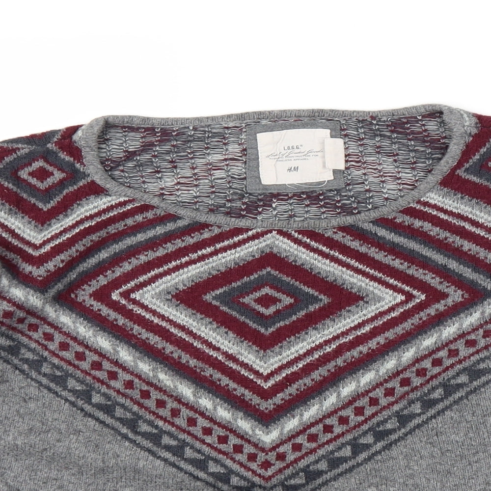 H&M Mens Grey Geometric  Pullover Jumper Size S