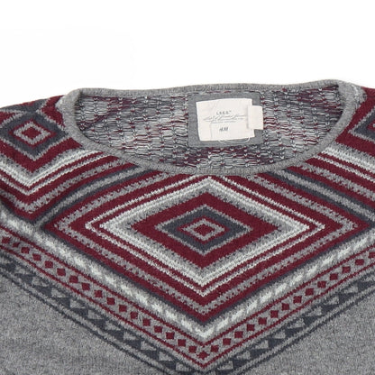 H&M Mens Grey Geometric  Pullover Jumper Size S
