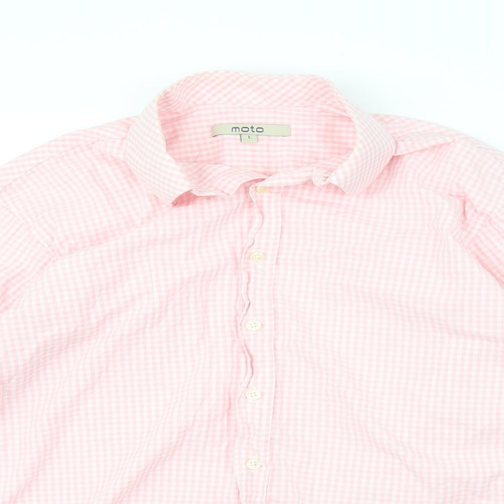 Mens UK Size L Moto Pink  Button-Up Long Sleeve Casual Shirt