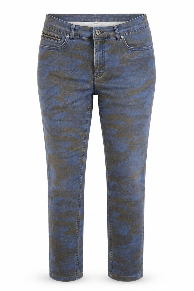 Front view of Oui women’s blue trousers, size UK 32, 21-inch leg
