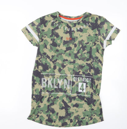 Primark Girls Green Camouflage Rayon Basic T-Shirt Size 12 Years  - brooklyn