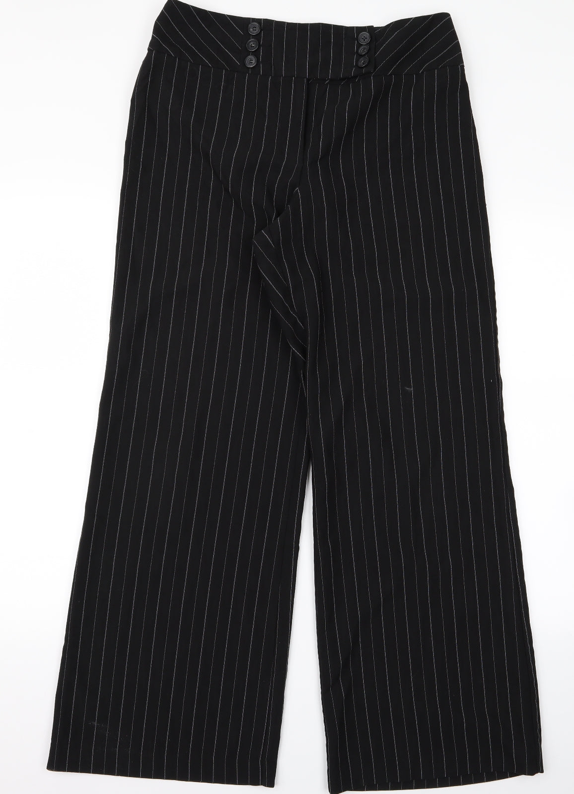 m&s Womens Black Striped  Trousers  Size 12 L38 in