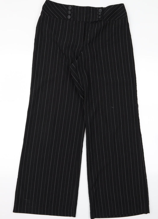 m&s Womens Black Striped  Trousers  Size 12 L38 in