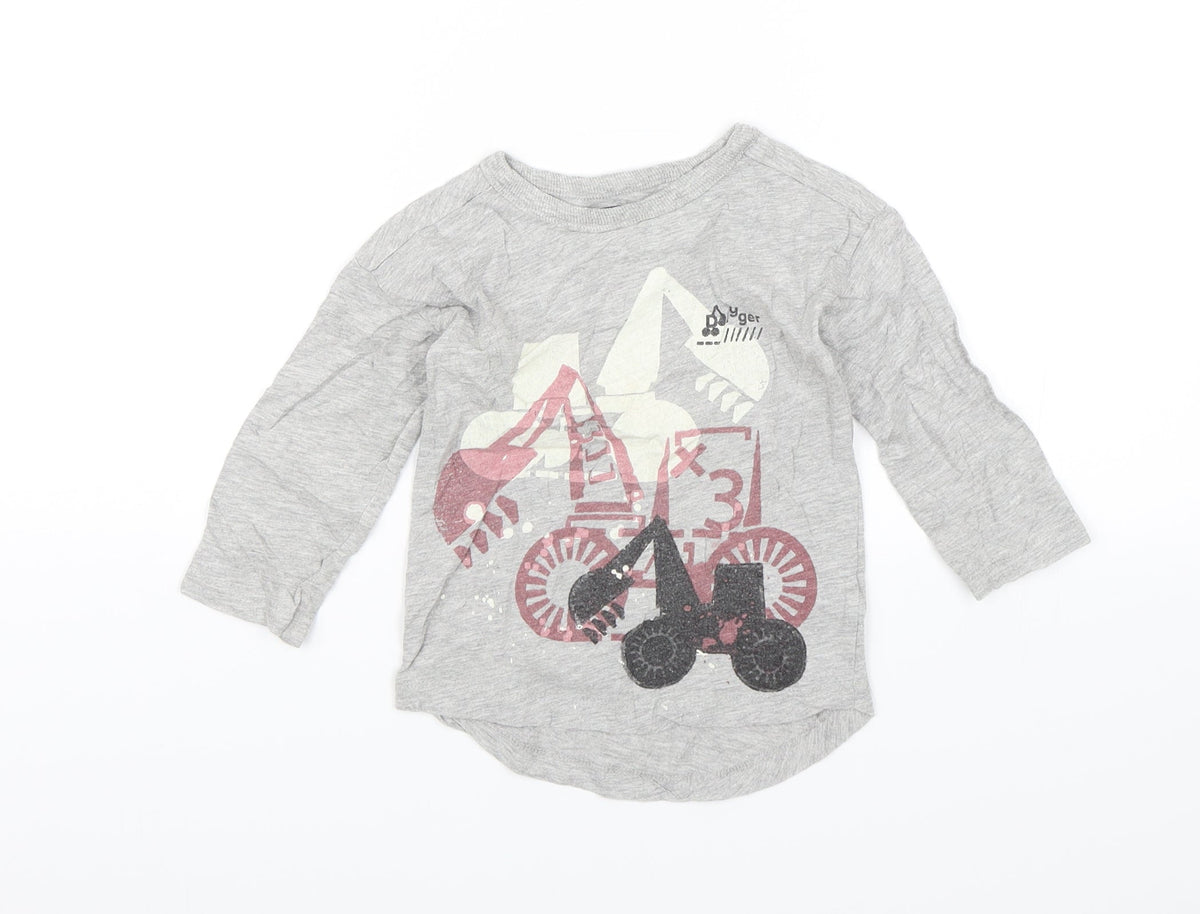 Additional front view of Next Baby Grey Basic T-Shirt, size 12-18, Months - Trucks