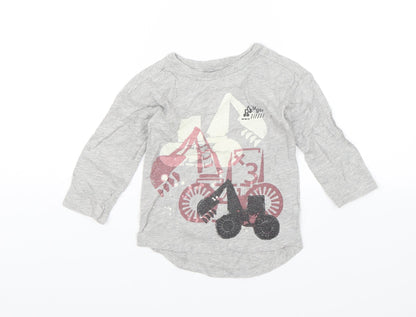 Additional front view of Next Baby Grey Basic T-Shirt, size 12-18, Months - Trucks