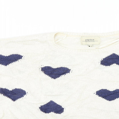 Close-up detail of Papaya women’s white jumper, size M