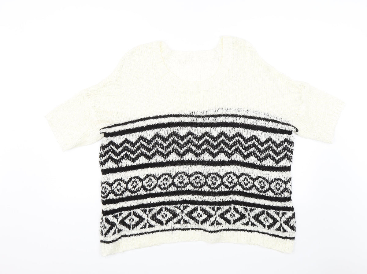 Peacocks Womens White Geometric  Pullover Jumper Size M