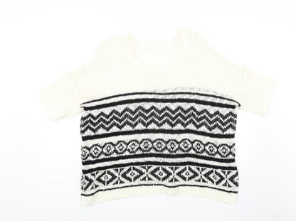 Peacocks Womens White Geometric  Pullover Jumper Size M