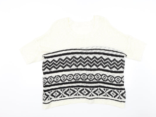 Peacocks Womens White Geometric  Pullover Jumper Size M