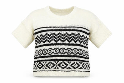 Peacocks Womens White Geometric  Pullover Jumper Size M