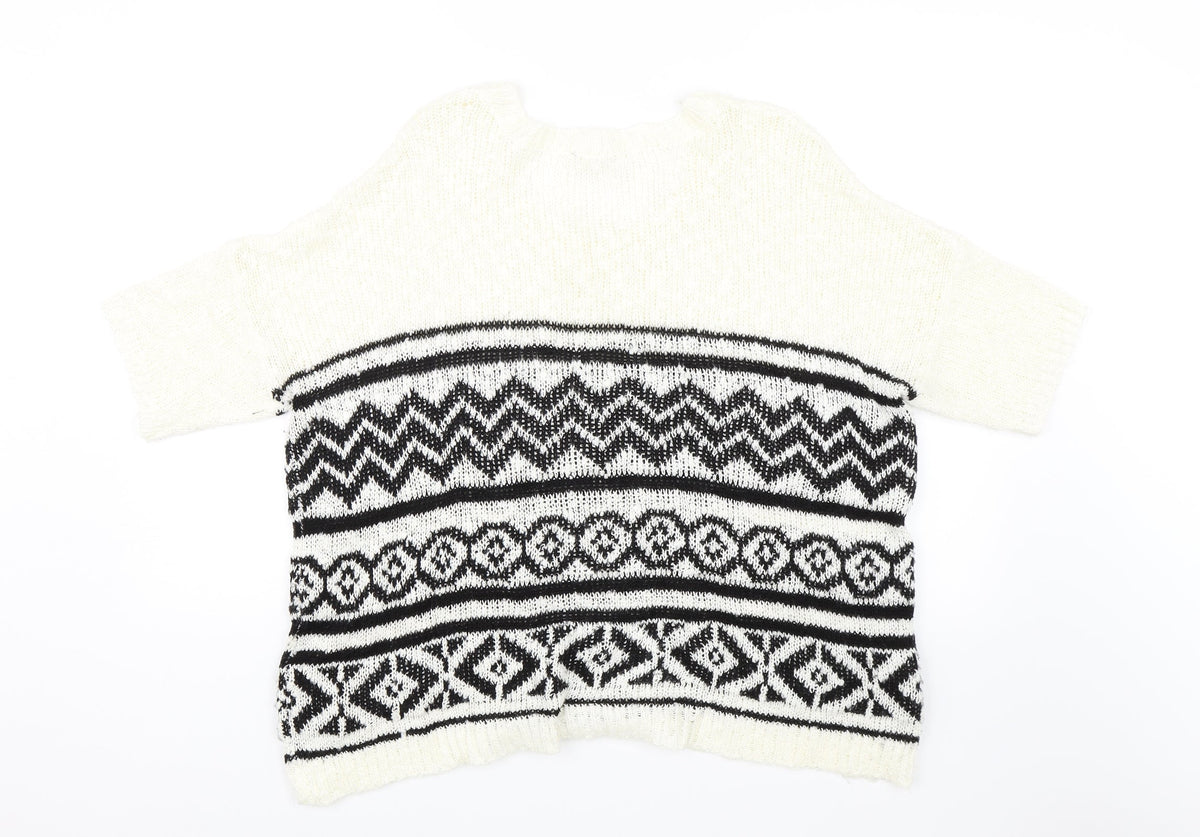 Peacocks Womens White Geometric  Pullover Jumper Size M