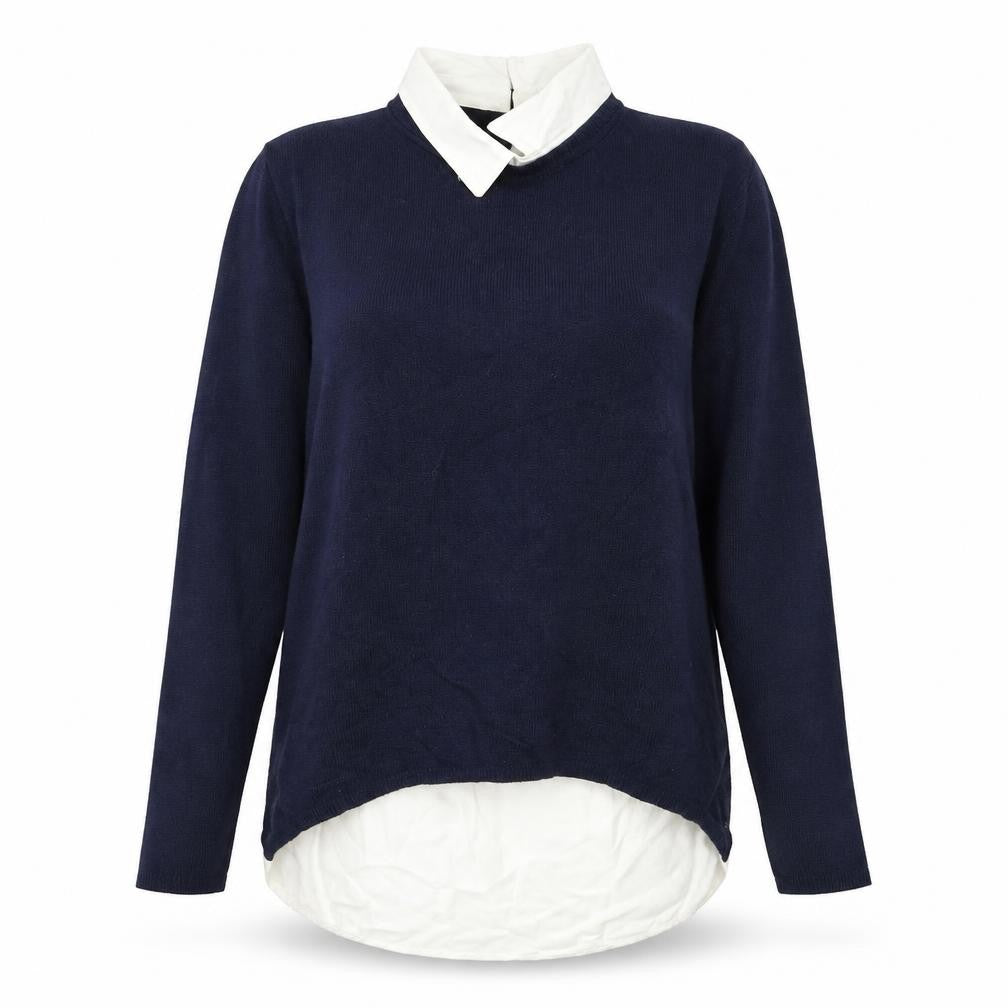 Front view of Atmosphere women’s blue houndstooth jumper, size UK 14