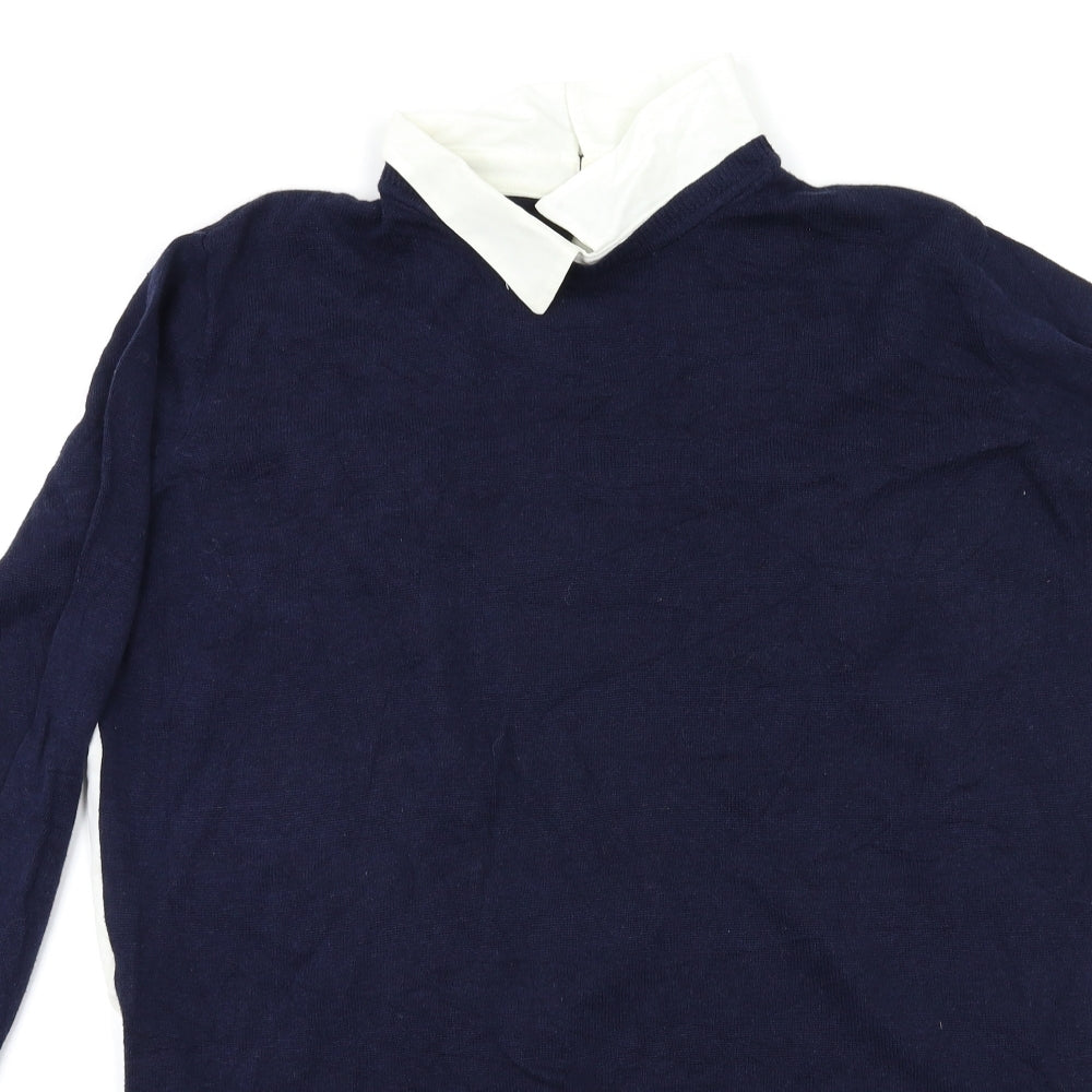 Close-up detail of Atmosphere women’s blue houndstooth jumper, size UK 14