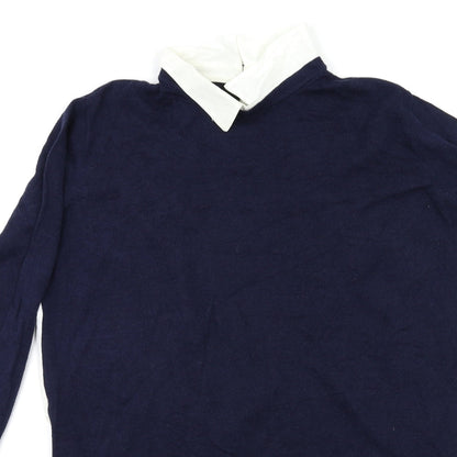 Close-up detail of Atmosphere women’s blue houndstooth jumper, size UK 14