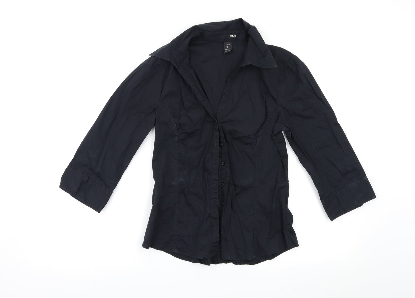 Womens UK Size 10 H&M Black Basic Button-Up