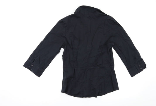Womens UK Size 10 H&M Black Basic Button-Up