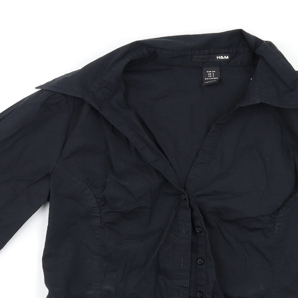 Womens UK Size 10 H&M Black Basic Button-Up
