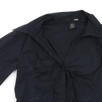 Womens UK Size 10 H&M Black Basic Button-Up