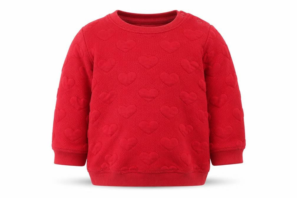 Front view of H&M girls’ red jumper, size 3-6, months
