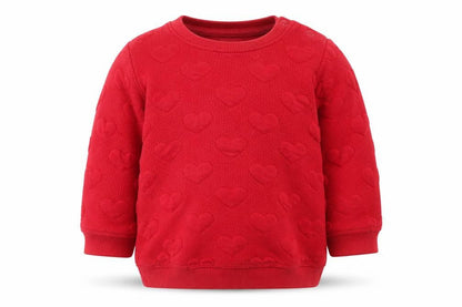 Front view of H&M girls’ red jumper, size 3-6, months