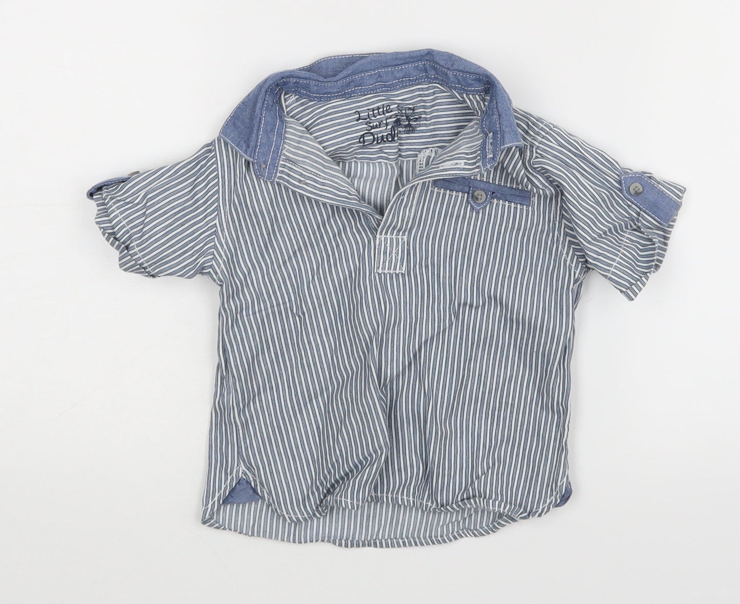 Little Surf Dude Boys Blue Striped  Basic Dress Shirt Size 9-12 Months