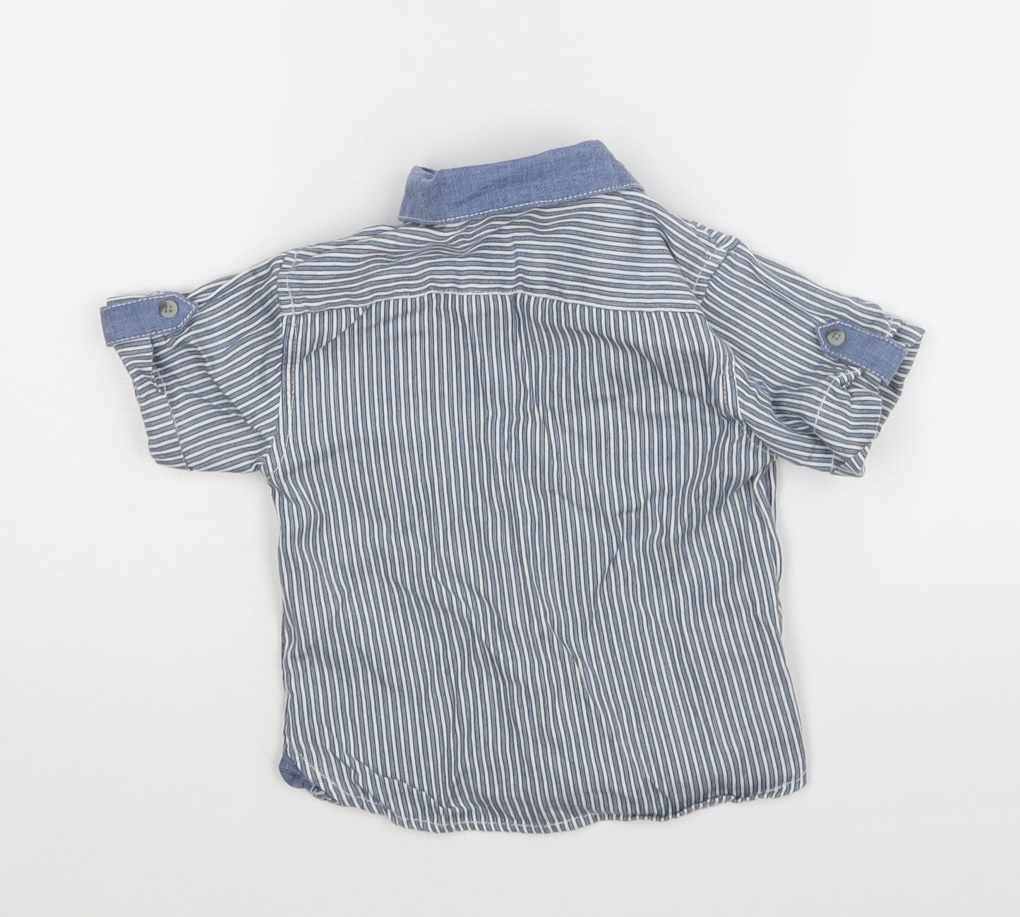 Little Surf Dude Boys Blue Striped  Basic Dress Shirt Size 9-12 Months