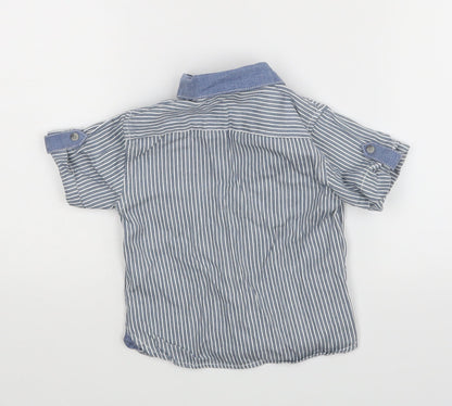 Little Surf Dude Boys Blue Striped  Basic Dress Shirt Size 9-12 Months