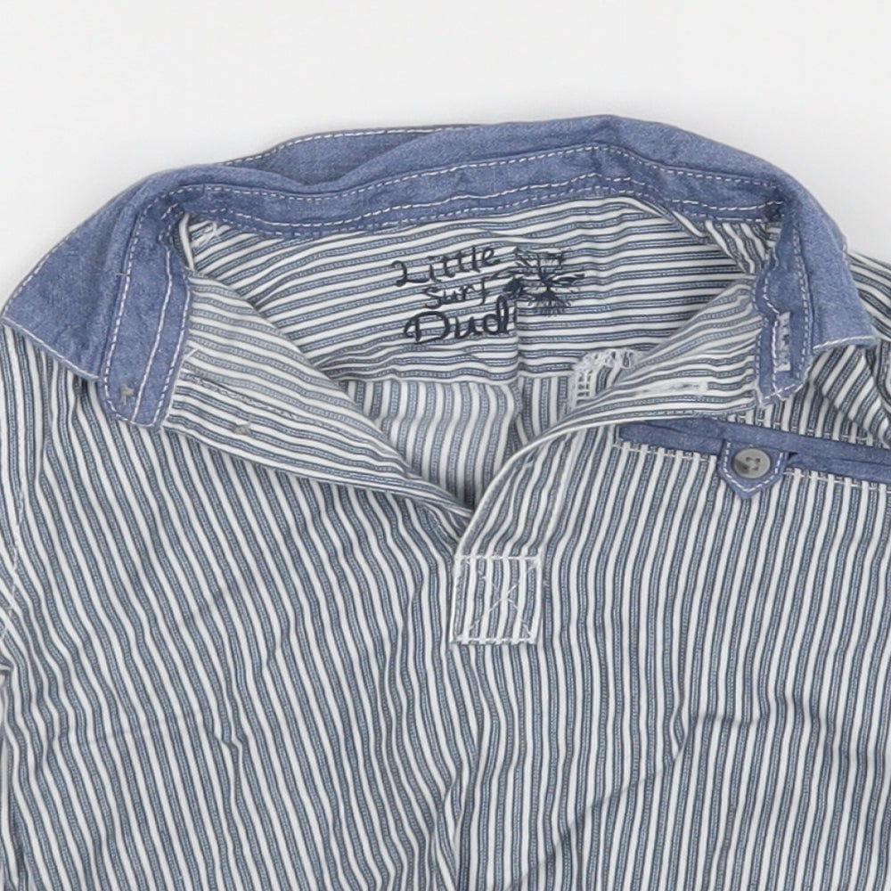 Little Surf Dude Boys Blue Striped  Basic Dress Shirt Size 9-12 Months
