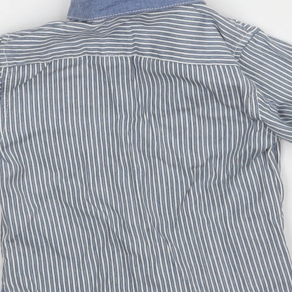 Little Surf Dude Boys Blue Striped  Basic Dress Shirt Size 9-12 Months